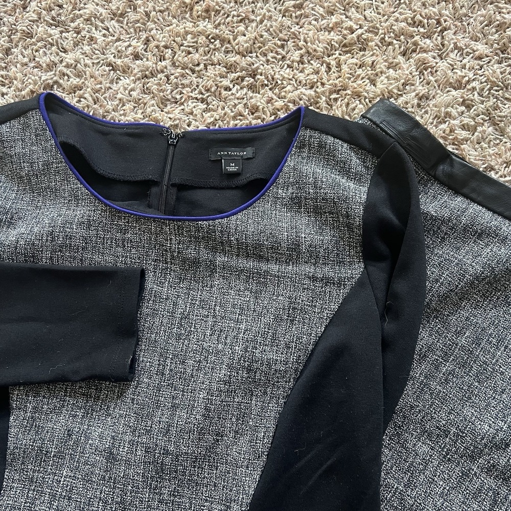 Ann Taylor 2 pc Skirt & Jacket/Top Gray Blue Black Women's Sz M 10 Petite